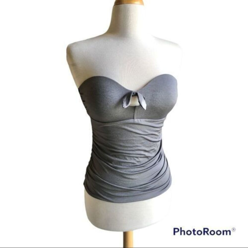 Athleta gray strapless keyhole bow front ruched swimsuit small